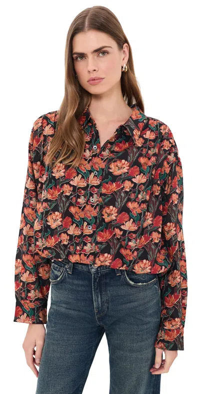 R13 Gathered Yoke Bubble Shirt Multi Floral On Black