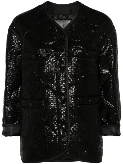 R13 Quilted Padded Metallic Tweed Jacket In Black