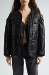 R13 Gothic Quilted Tweed Liner Jacket In Shiny Black Tweed