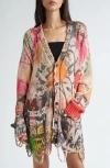R13 Graffiti Print Distressed Cotton Cardigan In Heart Graffiti Print
