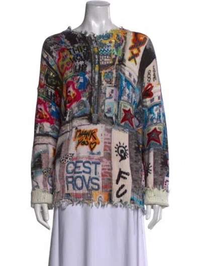 Pre-owned R13 Graphic Print Crew Neck Sweater In White