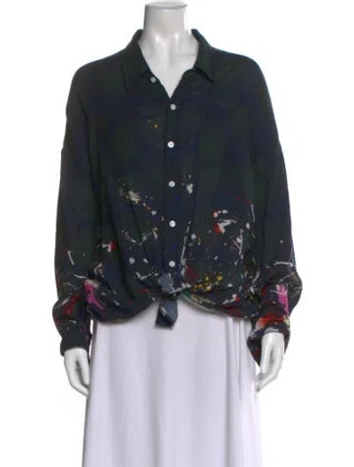 Pre-owned R13 Graphic Print Long Sleeve Button-up Top In Blue