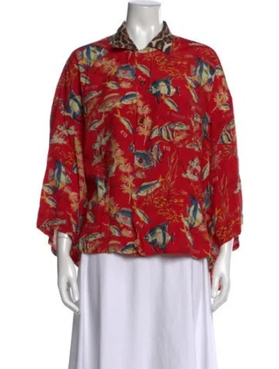 Pre-owned R13 Graphic Print Three-quarter Sleeve Top In Red