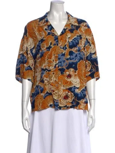 Pre-owned R13 Graphic Print V-neck Top In Orange