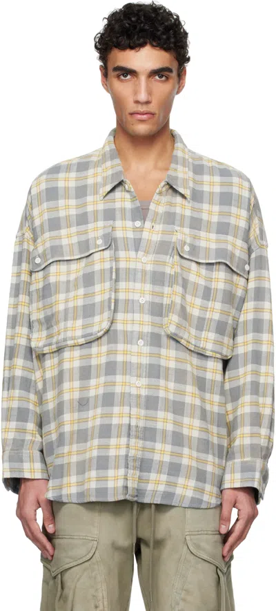 R13 GRAY & YELLOW OVERSIZED POCKET DROP NECK SHIRT