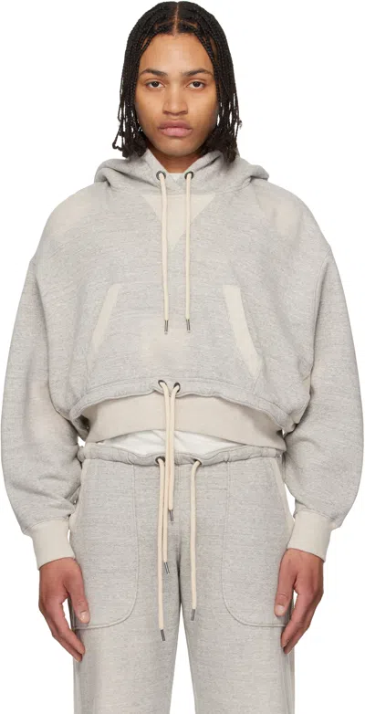 R13 Gray Cinched Hem Popover Hoodie