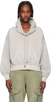 R13 Gray Funnel Neck Cropped Hoodie In Heather Grey W/oatme