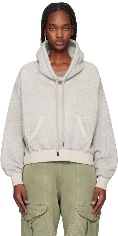 R13 Gray Funnel Neck Cropped Hoodie In 001bh Heather Grey W/oatmeal