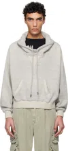 R13 Gray Funnel Neck Cropped Popover Sweatshirt In Heather Grey Oatmeal
