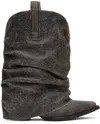 R13 Gray Low Rider Cowboy Boots In Distressed Black