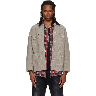 R13 Gray Relaxed Chore Jacket In Princeofwalesgreyche