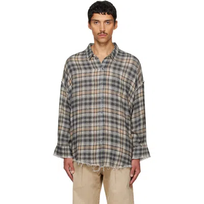 R13 Gray Shredded Seam Drop Neck Shirt In Grey Cream Plaid