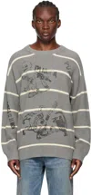 R13 Gray Striped Boyfriend Sweater In Striped Hthr Gry