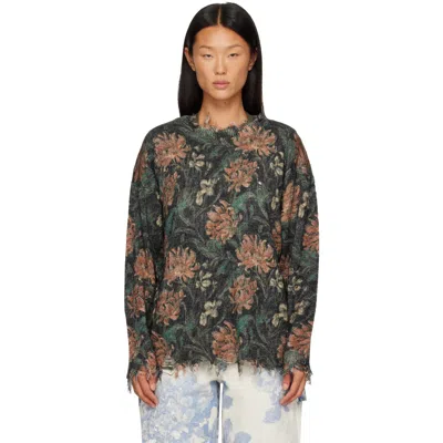 R13 Green & Black Distressed Edge Crewneck Sweater In Pink Green Black Vin