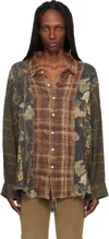R13 Green & Brown Multi-strip Drop Neck Shirt