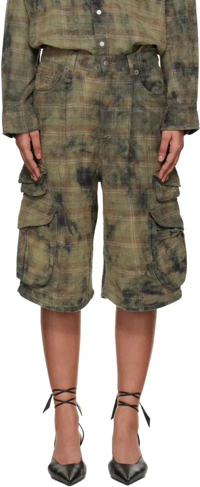 R13 Green & Navy Bermuda Cargo Shorts