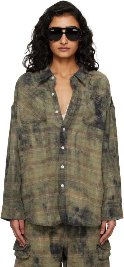 R13 Green & Navy Drop Neck Work Shirt In Multi