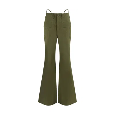 R13 GREEN COTTON FLARED PANTS