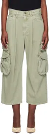 R13 Green Cropped Multi Pocket Cargo Jeans In Olive Green Garment