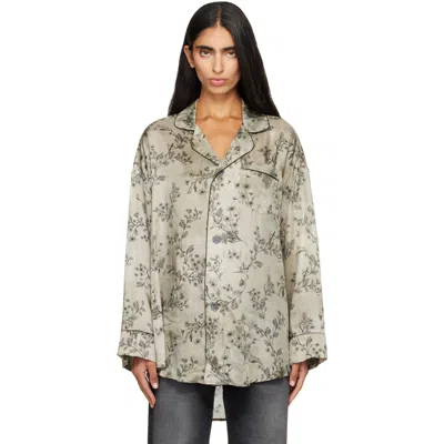 R13 Green Drop Neck Pj Shirt In Green Floral