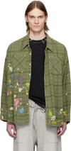 R13 Green Drop Neck Work Shirt In Pld Wpnt Spltrscrbls