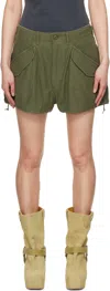 R13 Marianne Cargo Short In Olive Sateen