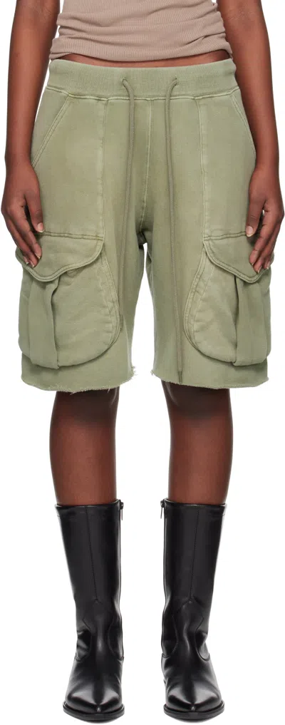 R13 GREEN MULTIPOCKET RELAXED SWEAT SHORTS
