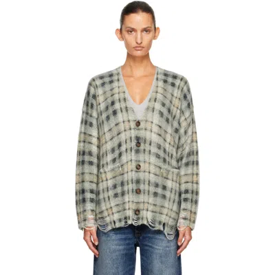 R13 Green Printed Oversized Cardigan In Grey Black Plaid