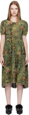 R13 Green Shredded Relaxed Reversible Midi Dress In Green