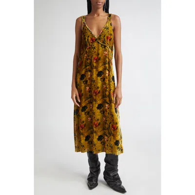 R13 Grunge Floral Velvet Midi Dress In Brown
