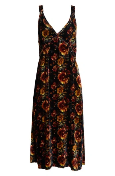 R13 Grunge Floral Velvet Midi Dress In Brown