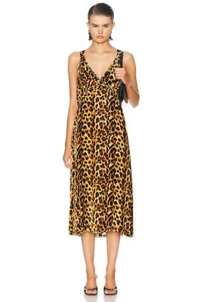 R13 Grunge Slip Dress In Light Brown Leopard