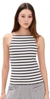 R13 Cropped Halter Stripe Tee In Navy/ecru Wide Stripe