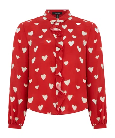 R13 Heart Print Ruffle Blouse In Red