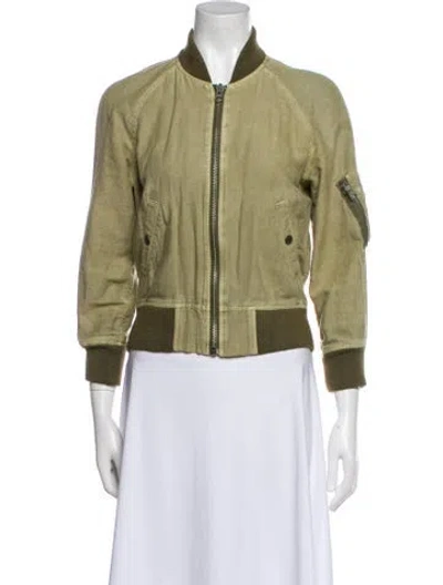 Pre-owned R13 Hemp Shrunken Flight Jacket Colorblock Pattern Bomber Jacket In Green