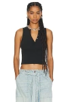 R13 Rib Henley Tank In Washed Black