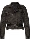 R13 Herringbone-pattern Biker Jacket In Black