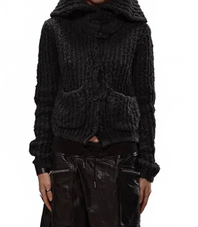 R13 High Neck Shrunken Cardigan Sweater In Washed Black