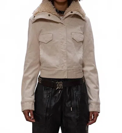 R13 High Neck Trucker Jacket In Ecru Stretch In White
