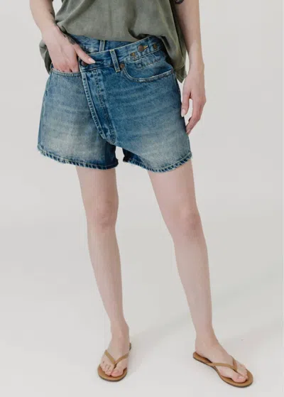 R13 High Rise Crossover Denim Short In Bain Blue