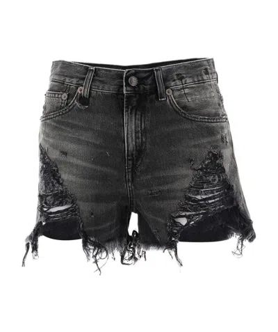 R13 High Rise Distressed Denim Shorts In Black