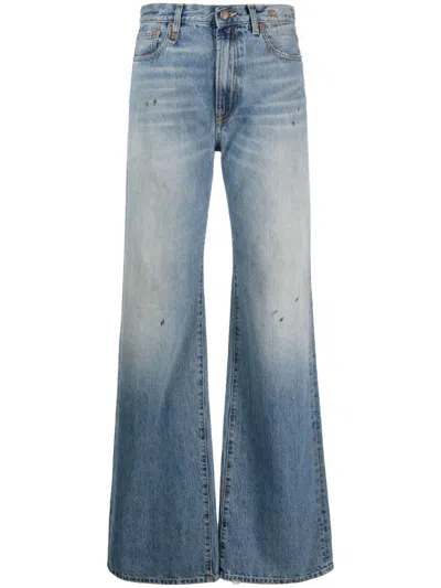 R13 High-rise Stonewashed Wide-leg Jeans In Turner Blue