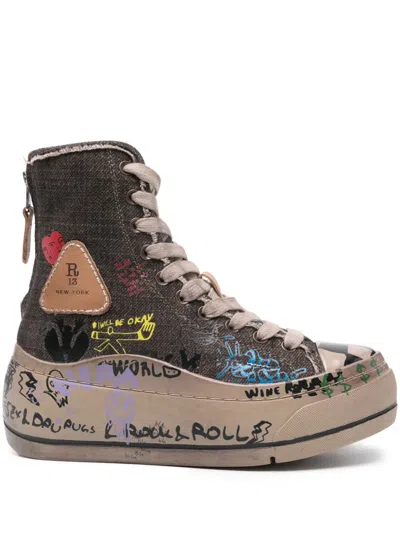 R13 High-top Platform Trainers In Brown