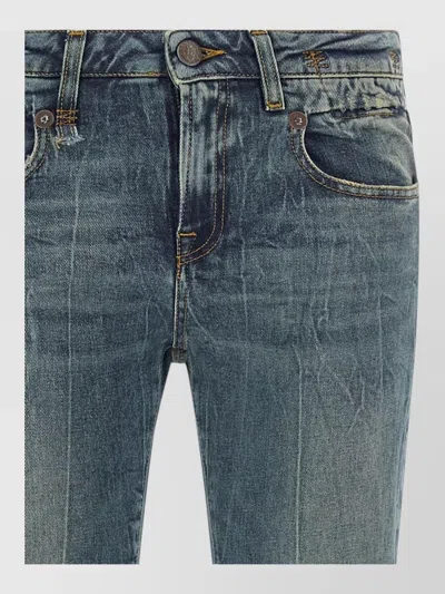 R13 High Waist Flared Denim Jeans Distressed Stitching