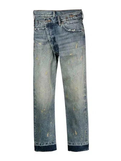 R13 High-waisted Crop Crossover Jeans In Dark Wash