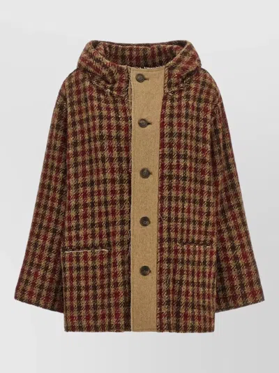 R13 Houndstooth Check Hooded Jacket Front Pockets In Multi