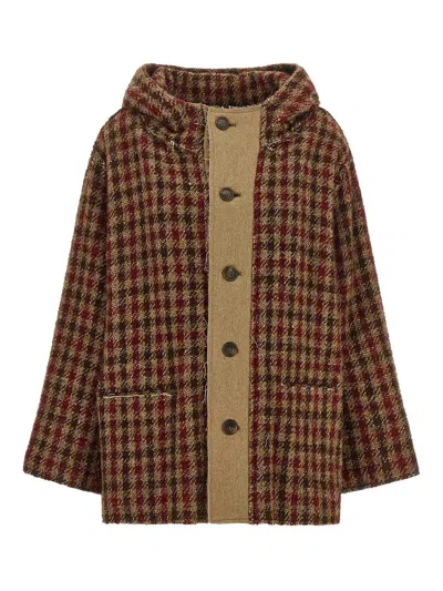 R13 Houndstooth Check Hooded Jacket Front Pockets In Multi