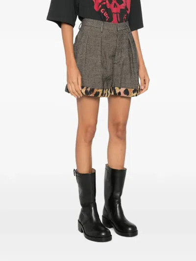 R13 Houndstooth Leopard-print Shorts In Brown