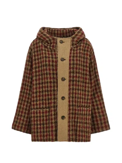 R13 Houndstooth Check Hooded Jacket Front Pockets In Multi