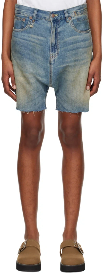 R13 Indigo Marky Drop Denim Shorts In Weber Linen Indigo